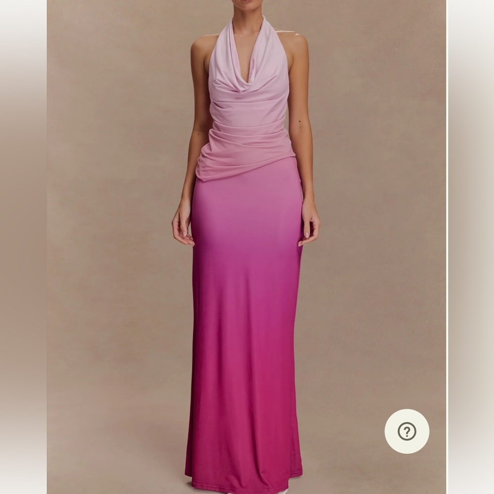 Meshki Safiya Halter Top and Bruna Slinky Fishtail Maxi Skirt Ombré Pink (S)